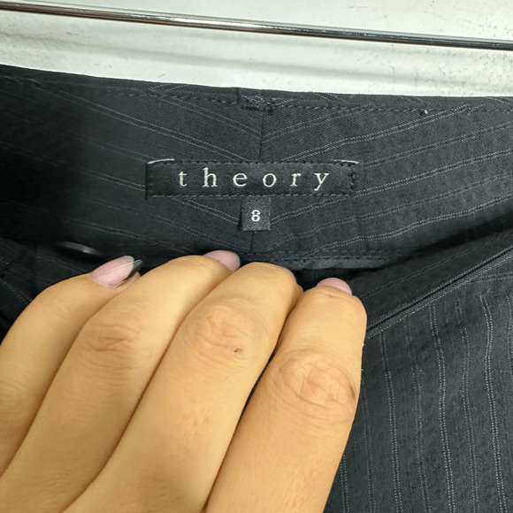 THEORY PINSTRIPE Textured Trouser Black career dress pants womens 8 - Picture 5 of 8